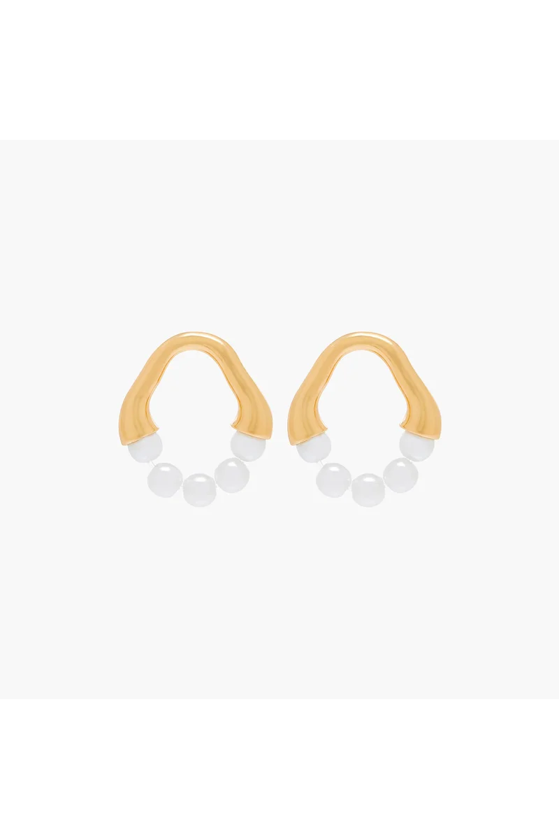 لايف ستايل Gold Tone Pearl Embellished Earrings with Pushback Closure